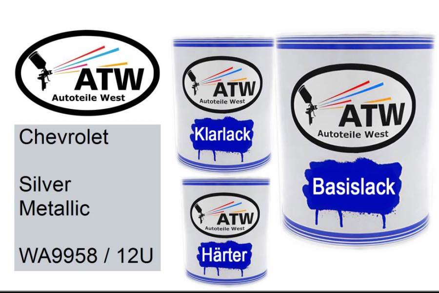 Chevrolet, Silver Metallic, WA9958 / 12U: 1L Lackdose + 1L Klarlack + 500ml Härter - Set, von ATW Autoteile West.